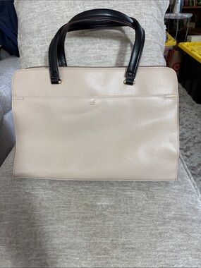 Tutilo Two-Tone Satchel in Beige with Black Handles Contemporary Professional